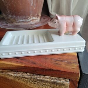 Authentic Nora Fleming Soap Dish Pearl Dot Ivory Pig Retired Made in China RARE